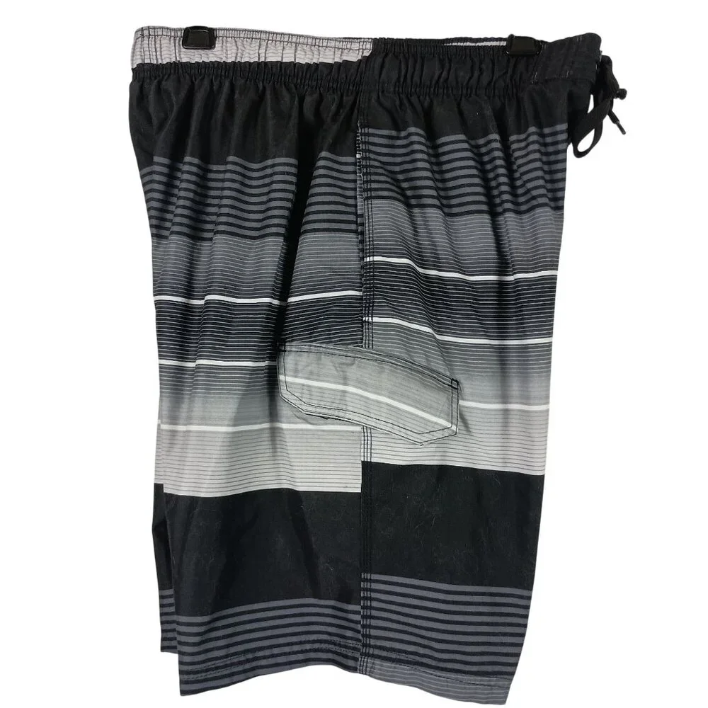 Kanu Surf Swim Trunks Mens L Black Gray Striped Summer Athleisure Beachwear